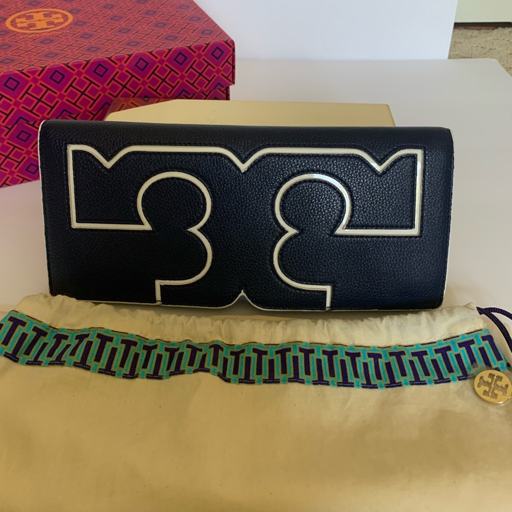 Tory Burch Navy & White Clutch